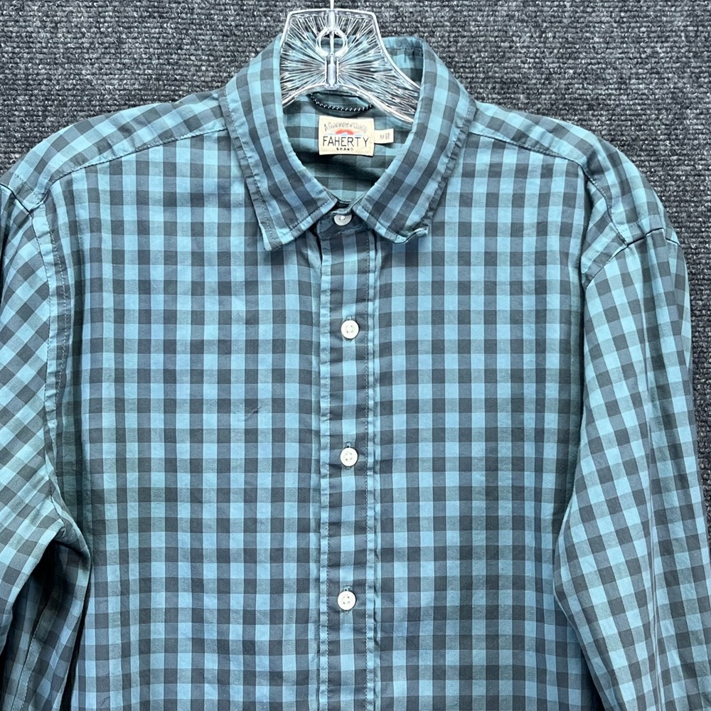 Faherty Brand Men's Supima Stretch LS Blue Teal Check Gingham Button Up Shirt M - Picture 7 of 15